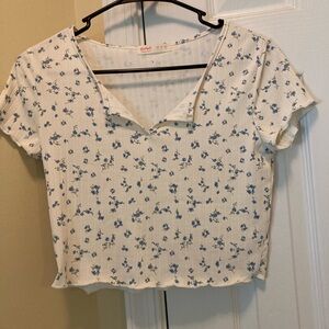White and blue floral cropped top